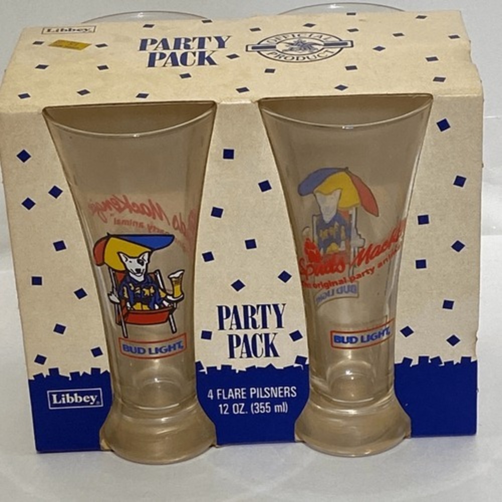 Libbey‎ Multicolor 1987 Budweiser Party Pack Spuds McKenzie 4 Pilsner Glasses